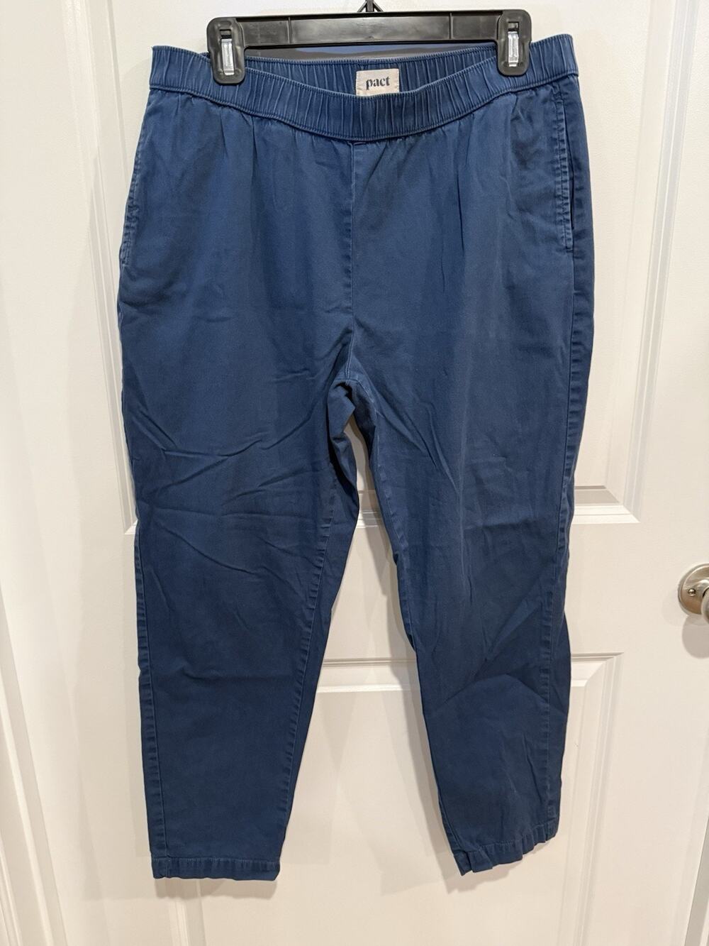 Pact Pants Womens L Blue Daily Twill Organic Joggers Tapered Leg Travel Hiking